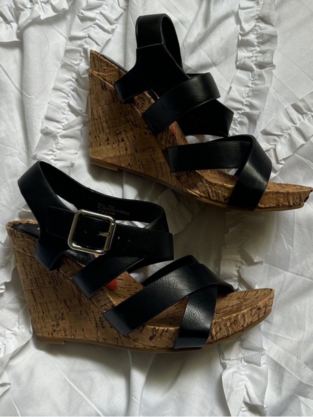 Diba Black Cork Wedge Strappy Sandals